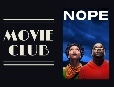 Movie Club against a black background next to the movie poster for Nope