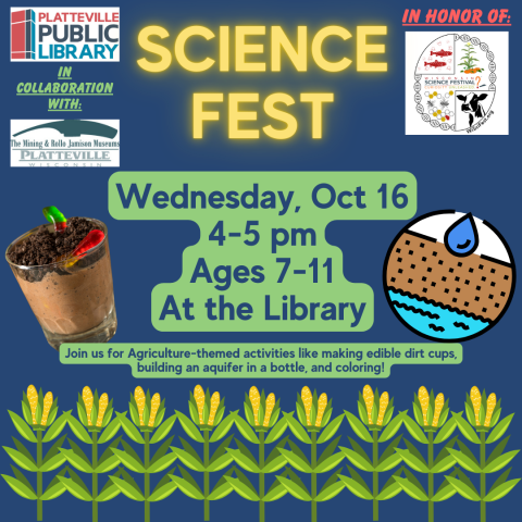 Science Fest Wednesday, October 16 4-5pm ages 7-11