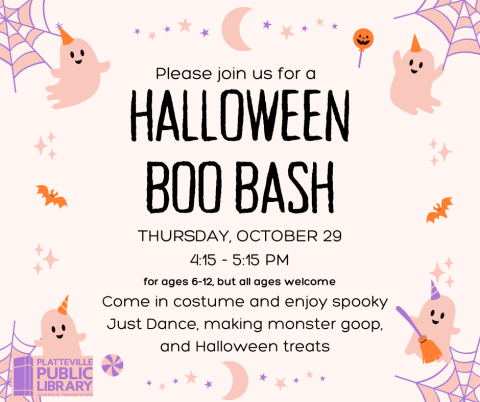 Halloween Boo Bash Tuesday, October 29 from 4:15-5:15pm