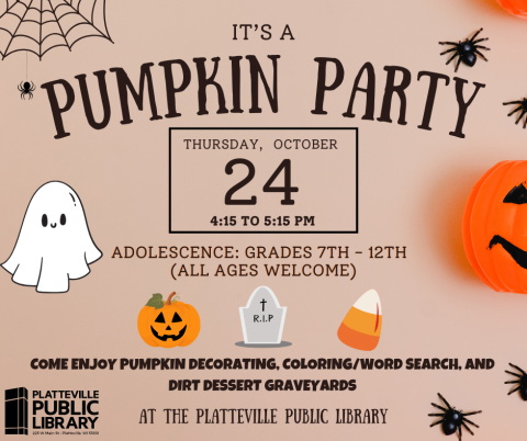 Pumpkin Party October 24 from 4:15-5:15pm