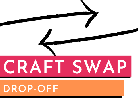 Image of two arrows pointing towards each other. Text reads "Craft Swap Drop off"