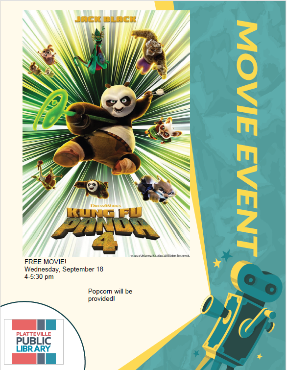 Wednesday, September 18 at 4pm showing Kung Fu Panda 4