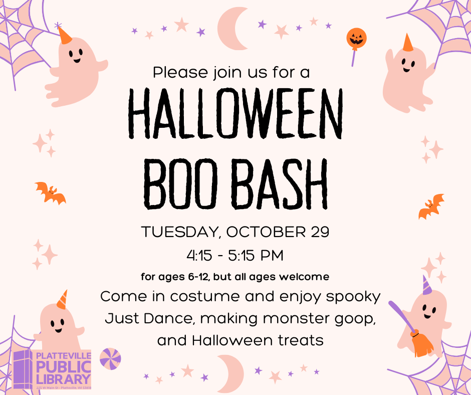 Halloween Boo Bash Tuesday, October 29 from 4:15-5:15pm